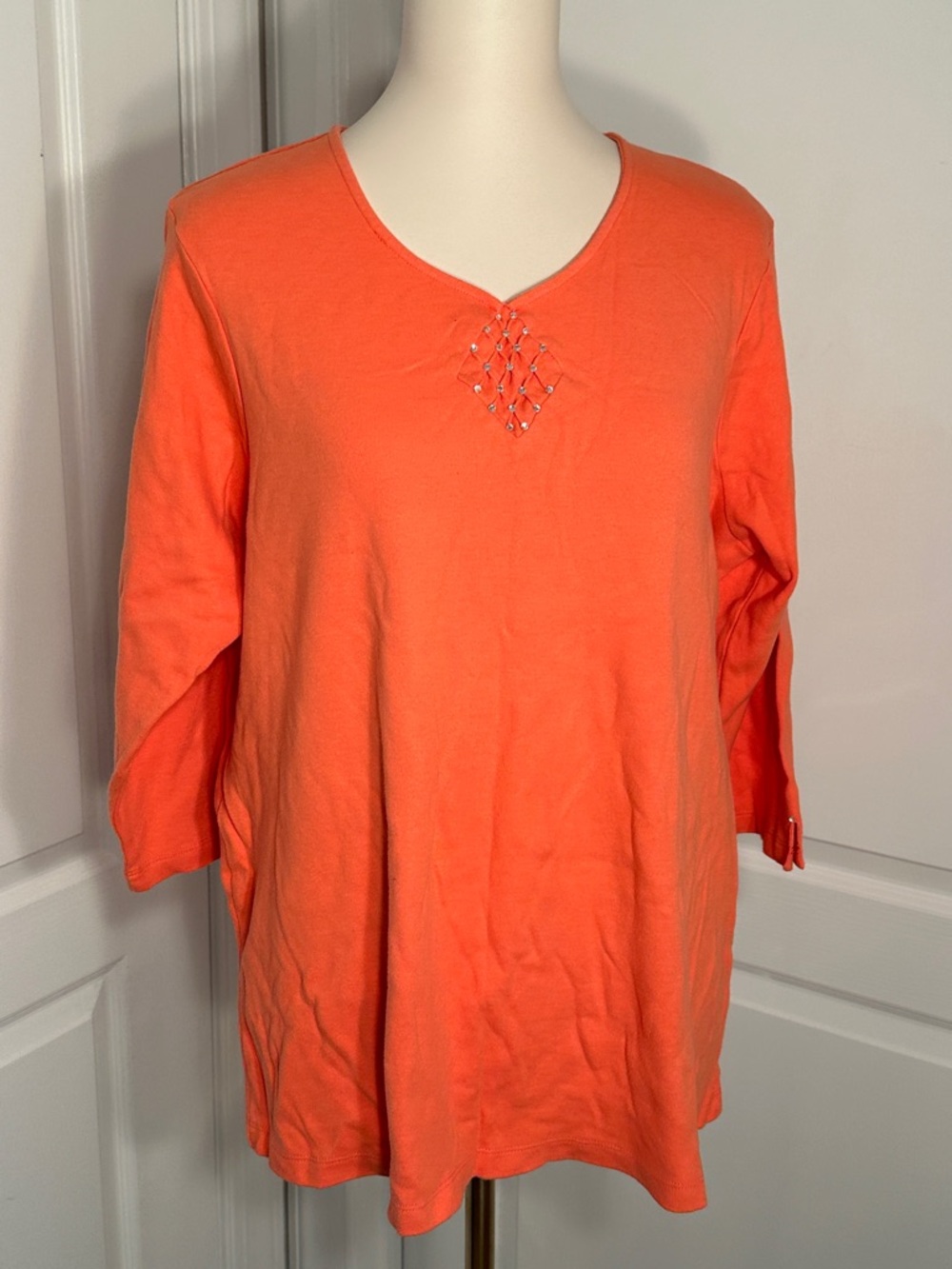 Quaker Factory Women’s Orange V-Neck 3/4 Sleeve Top. Sz 1X